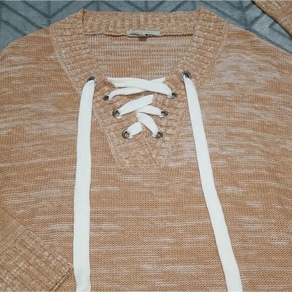 COZY Casual Marled Orange Knit Lace Up Comfy Casual Boho Chic Loose Fit Sweater - Picture 2 of 4